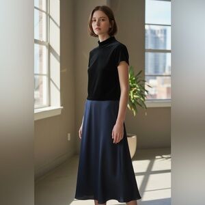 Night Way Collections Black Velvet Top Dress Formal Midi 4 Short Sleeve
